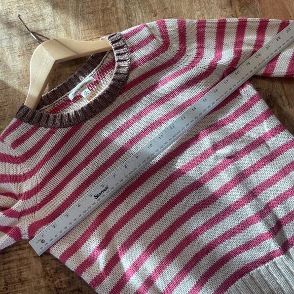 Banana Republic Womens Sweater Medium Pink Cream Stripe Cotton Chunky Knit - Picture 8 of 10